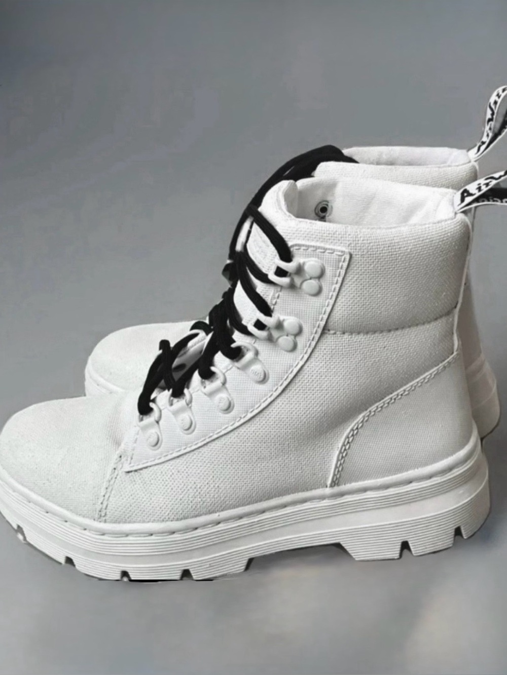 Dr Martens Combs W Canvas White Lace Up Rubber Lug Sole Combat Boots US Womens 6